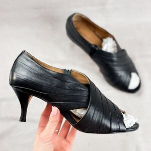 Anthropologie Corso Como Black Leather Slanted Heel Strappy Heels